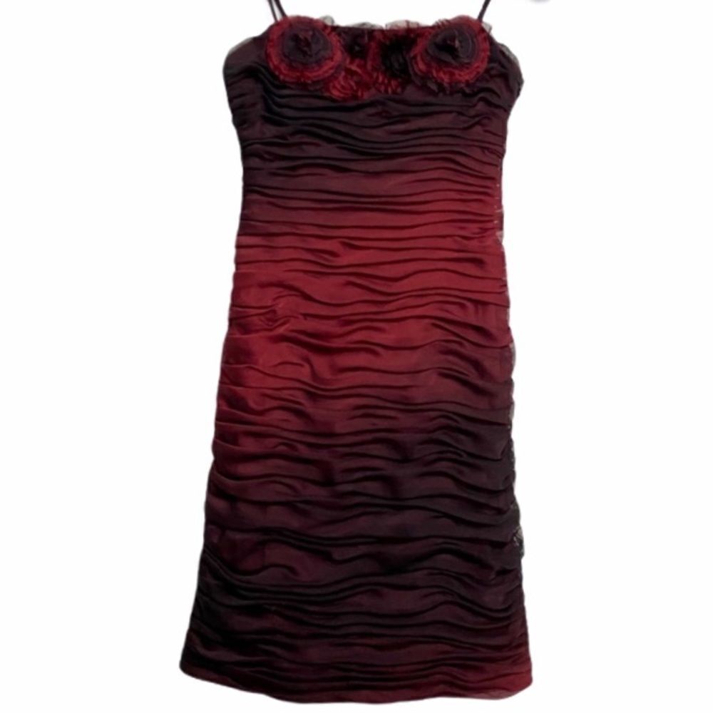 Adrianna‎ Papell Red & Black Floral Ruched Dress